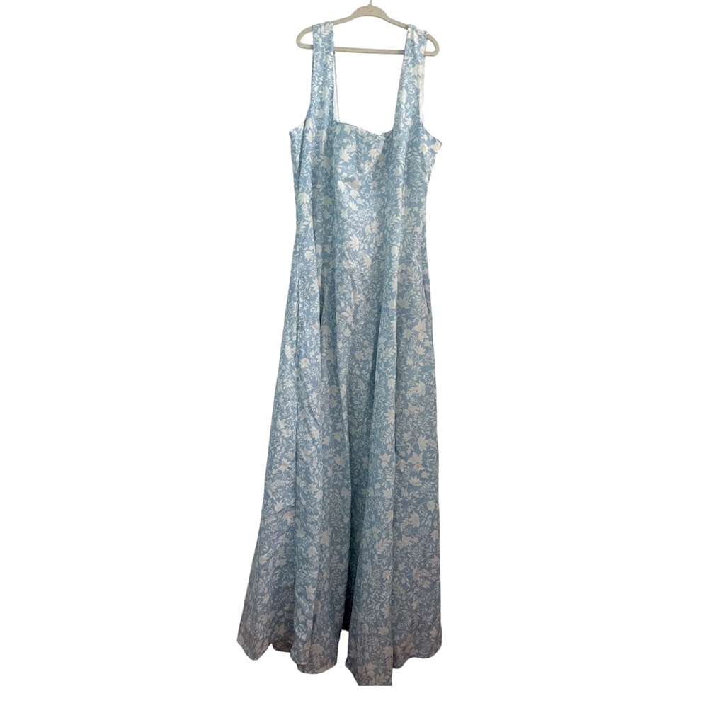 Blue Floral Women's Maxi Square Neck Dress small 2